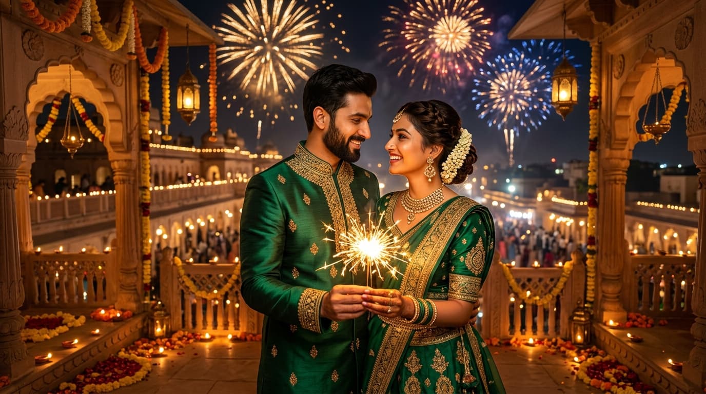 Diwali 2026 Romantic Couple Royal Festive Portrait AI Prompt (Bing & Midjourney)