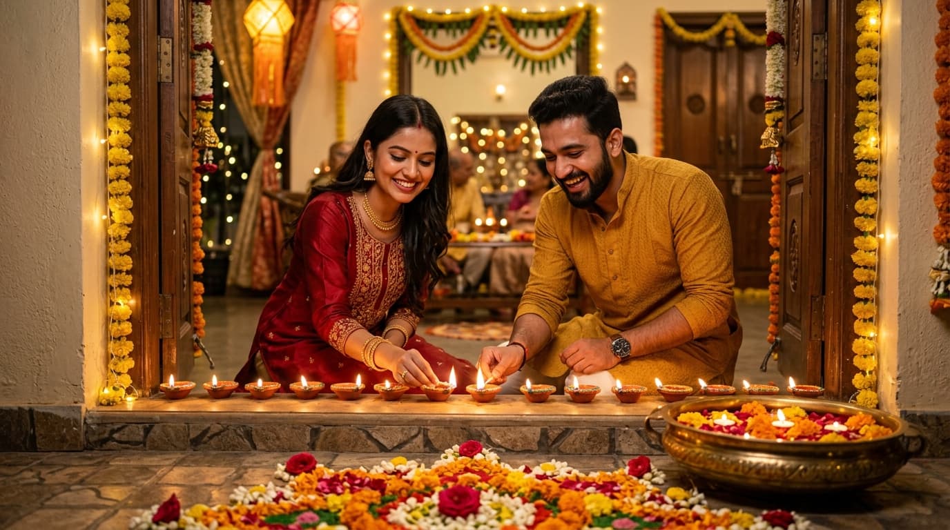 Diwali 2026 Traditional Home Doorstep Diya & Rangoli AI Portrait Prompt (Male & Female)