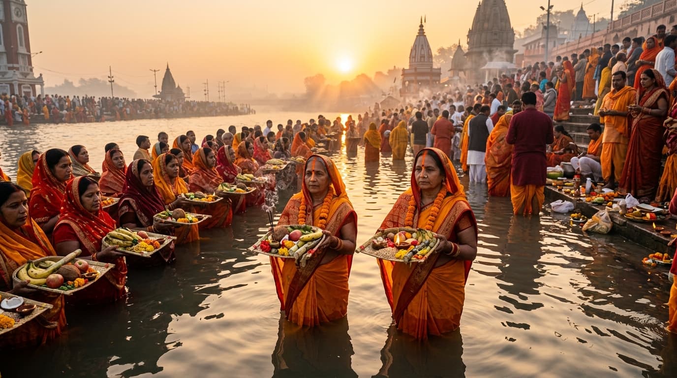 Chhath Puja Devotional Slow-Mo & Golden Sun Flare CapCut Template (1-Click)