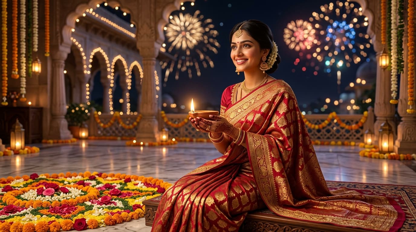 Diwali 2026 Viral Female Royal Saree & Glowing Diya AI Portrait Prompt (Bing & Copilot)